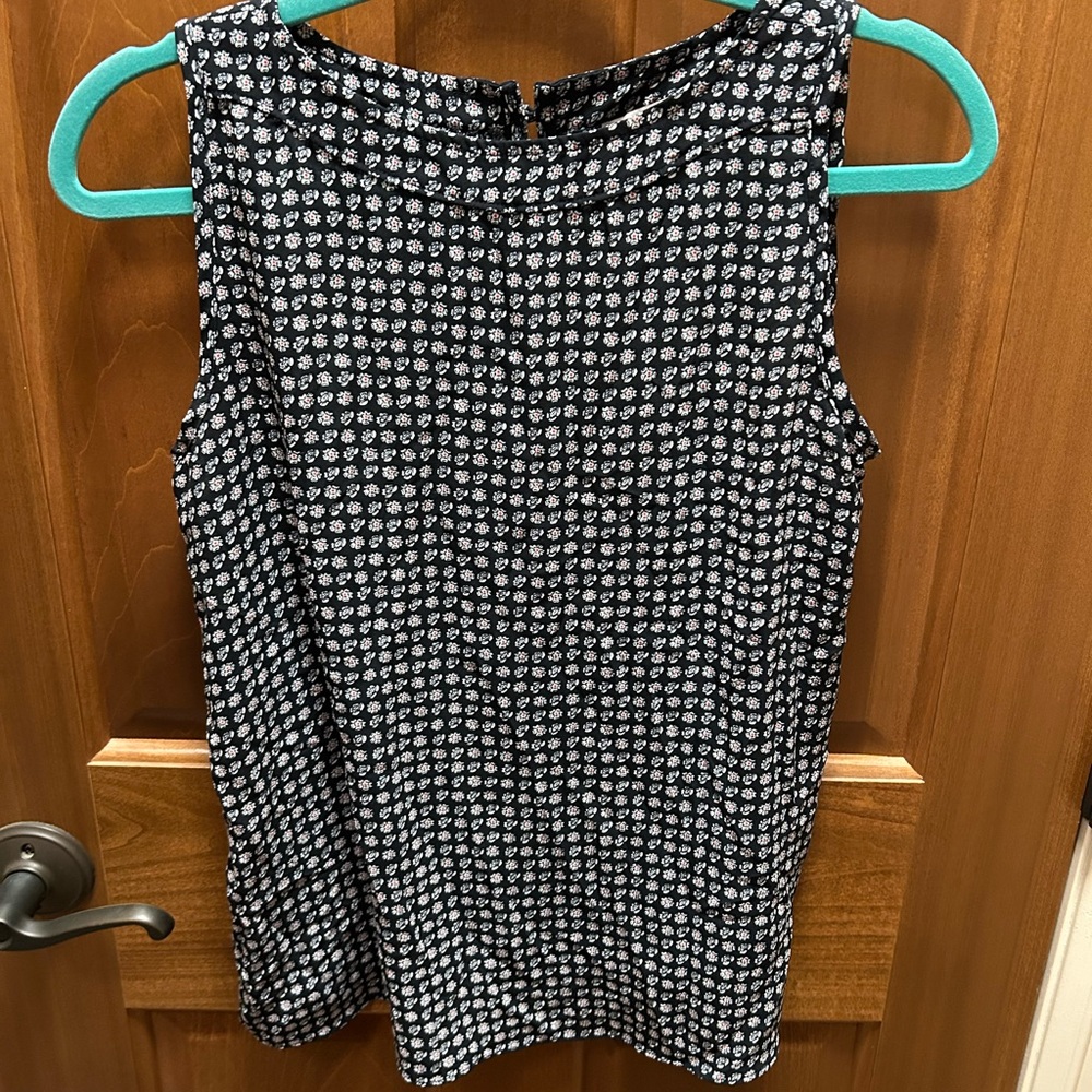 LOFT Blue and White Blouse with Rounded Neckline